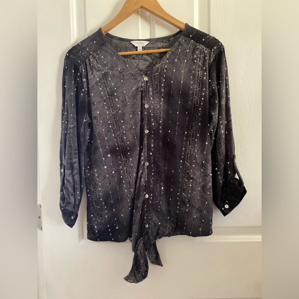 CORAL BAY Black Sequin Women's StrechTop